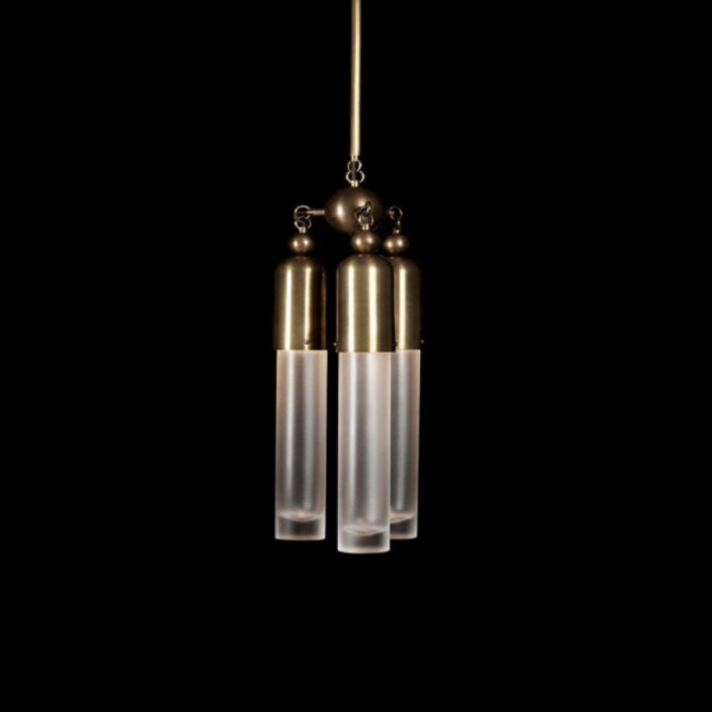 Plafonnier cylindrique en laiton et verre soufflé